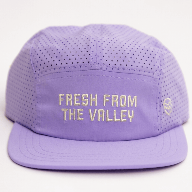 Purple cap with 'Fresh from the Valley' text on a white background