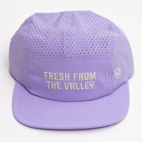 Lavender cap with 'Fresh from the Valley' text on a white background