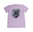photo of a purple shirt with the illustration of a frog and a hop cone